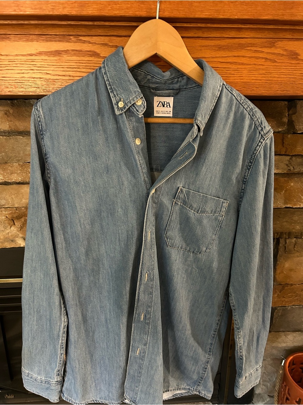 Zara Light Blue Denim Button-Down Shirt